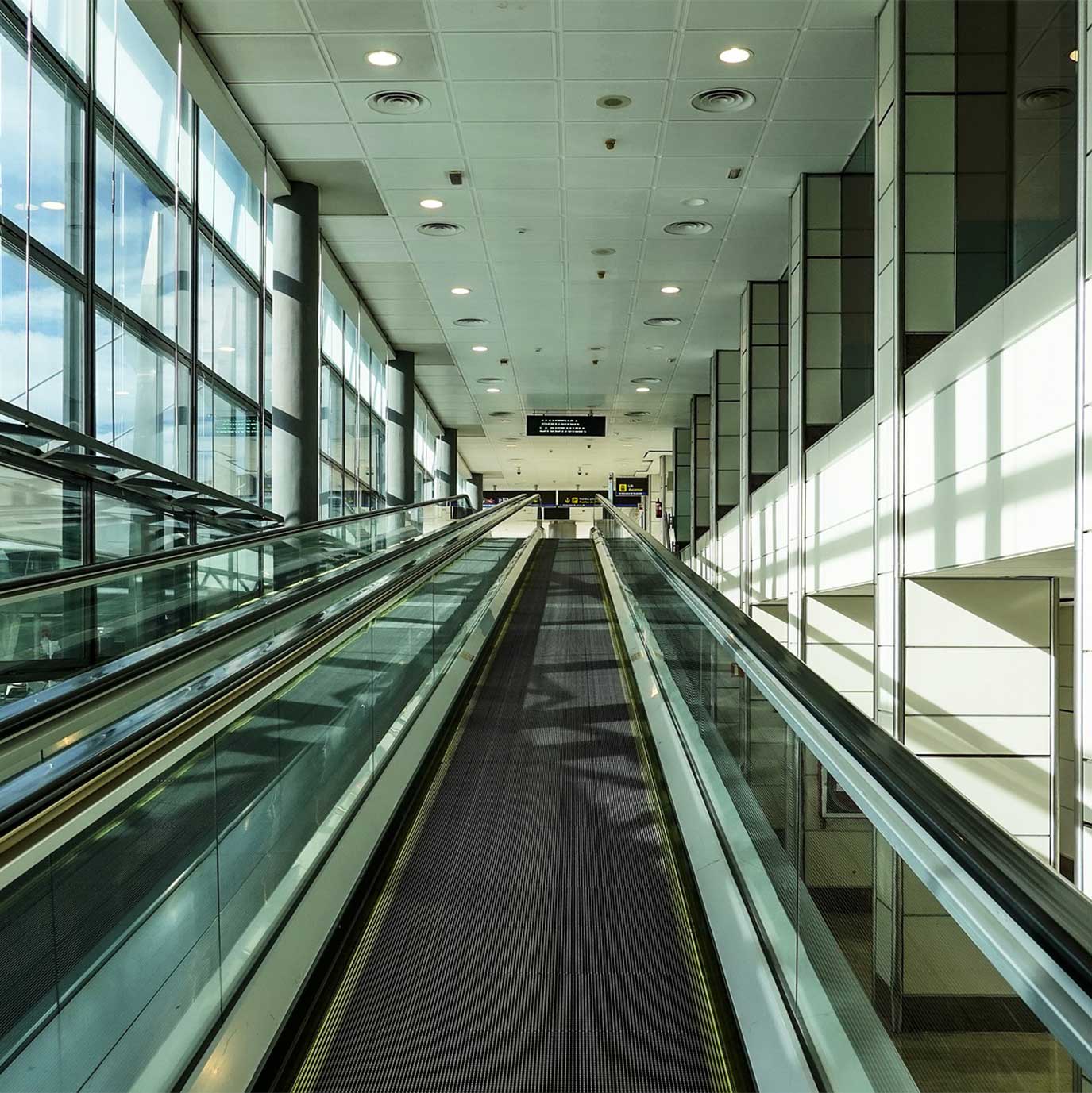 Airport Interior with moving sidewalk